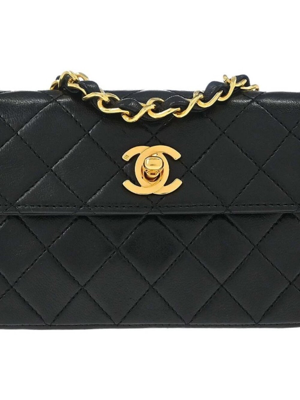 Chanel Black Lambskin Straight Flap Shoulder Bag